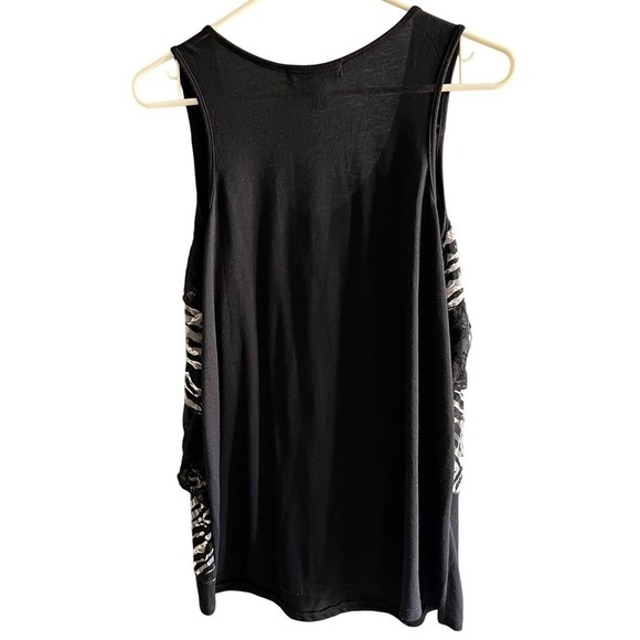 Lena Womens Zebra Print Tiered Ruffle Lace Trim Tank Top Black White Size Large - Picture 4 of 4
